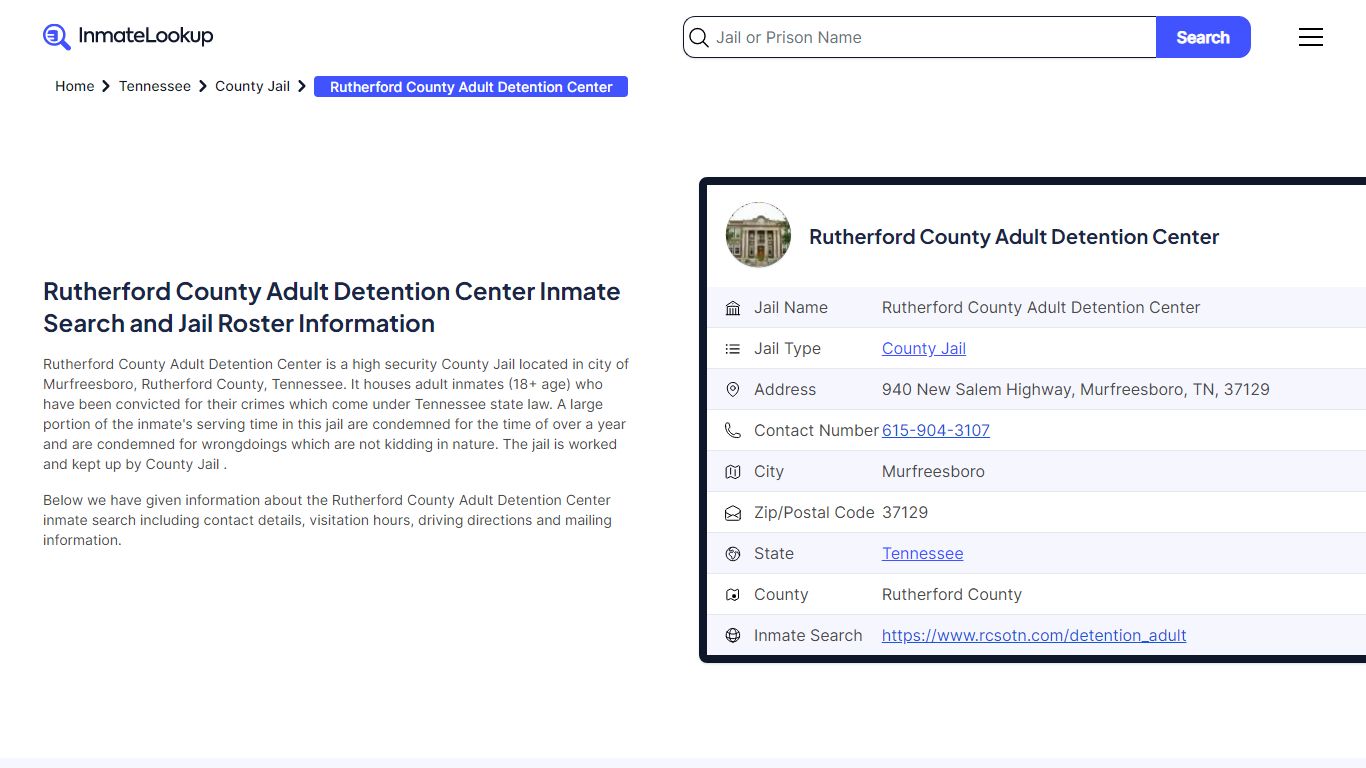 Rutherford County Adult Detention Center Inmate Search and Jail Roster ...